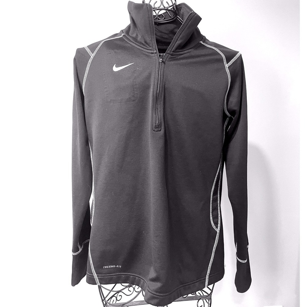 Nike Therma Fit 1/4 Zip Fleece Pullover Jacket Black Womens Sz. Large Thumbholes